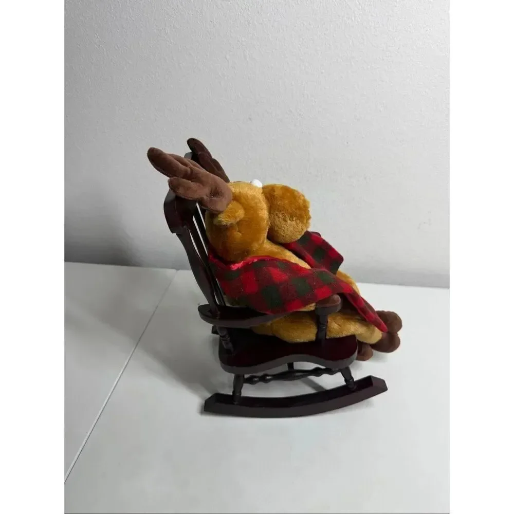 Dan Dee Animated Moose Plush in Grandma Wooden Rocking Chair Sings Christmas